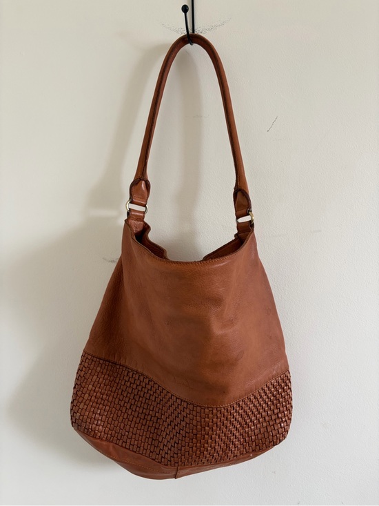 Margot New York Handbags - Margot New York Leather Brown Woven Hobo Shoulder Bag